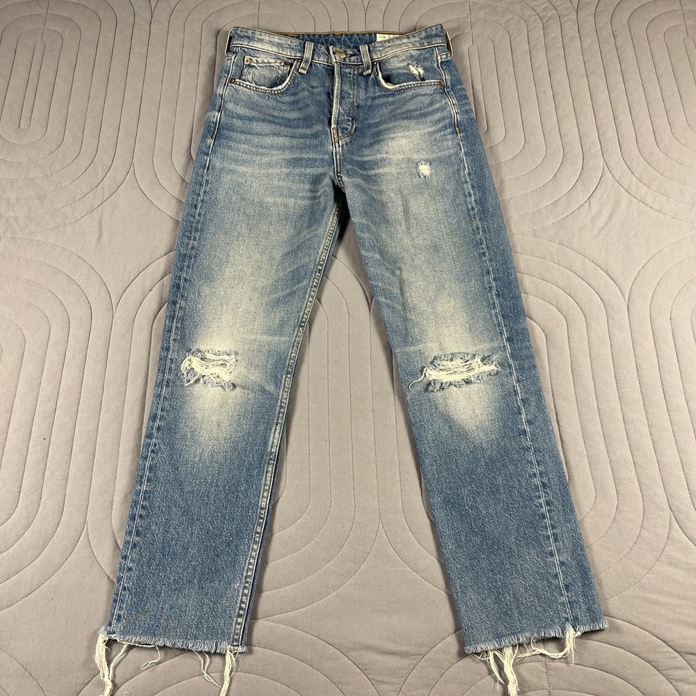 Rag & Bone Maya High-Rise Ankle Jeans Womens 24 Blue Distressed Raw Hem USA Made